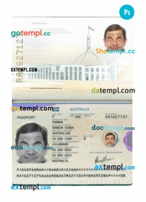 Australia passport PSD template, 2022-present