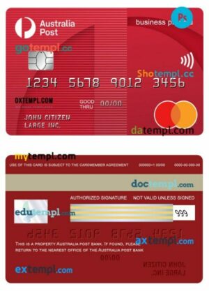 Australia post bank prepaid business prepaid mastercard template in PSD format