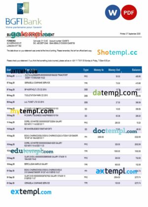 BGFI bank firm account statement Word  and PDF format