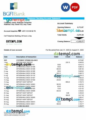 BGFI business bank statement Word and PDF format