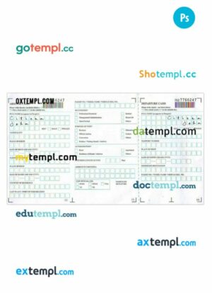 Bali arrival departure card template in PSD format