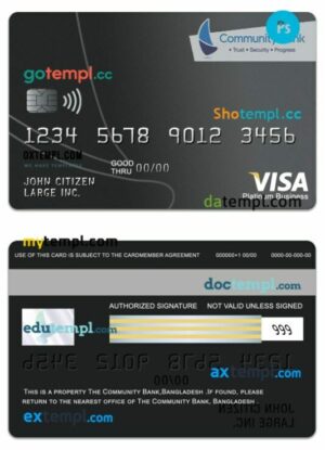Bangladesh The Community Bank visa platinum business card template in PSD format