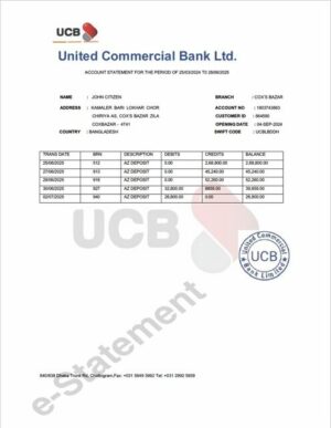 Bangladesh United Commercial Bank account statement Word and PDF template