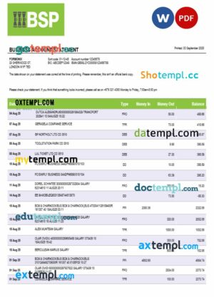 Bank of South Pacific business bank statement Word and PDF format