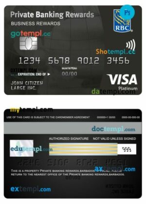 Barbados Private Banking business Rewards visa platinum black card template in PSD format