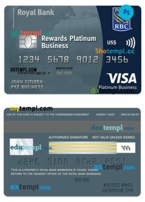 Barbados Royal Bank visa business platinum credit card template in PSD format