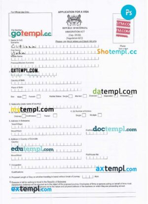Botswana immigration card template in PSD format