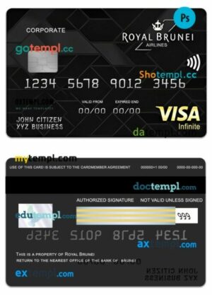 Brunei Baiduri Bank Royal Airlines corporate Visa Infinite Card template in PSD format