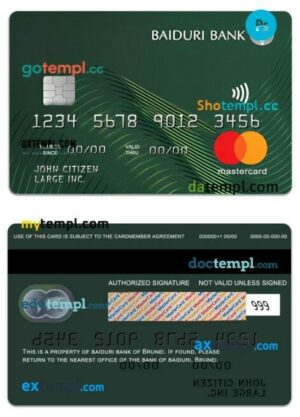 Brunei Baiduri Bank Standard Credit business Mastercard template in PSD format