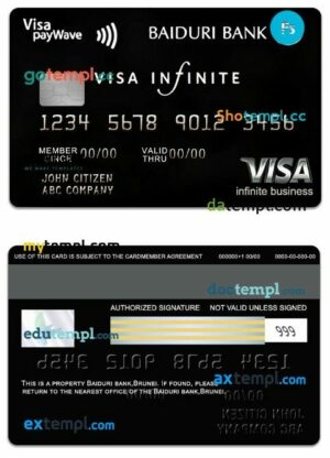 Brunei Baiduri Bank Visa infinite business Card template in PSD format