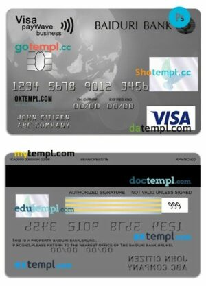 Brunei Baiduri Bank Visa paywave business card template in PSD format