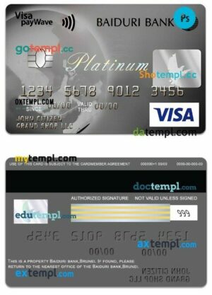 Brunei Baiduri Bank business Visa Platinum Credit Card template in PSD format