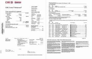 Canada CIBC Bank account statement Word and PDF template, 2 pages