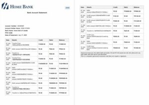 Canada Home bank of Canada account statement Word and PDF template, 2 pages