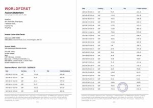 China Worldfirst account statement Word and PDF template, 2 pages