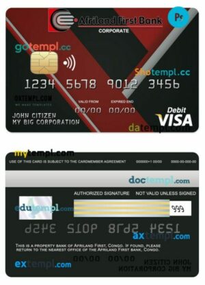 Congo Afriland First bank corporate visa debit card template in PSD format