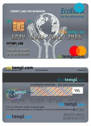 Congo Ecobank bank business credit mastercard template in PSD format