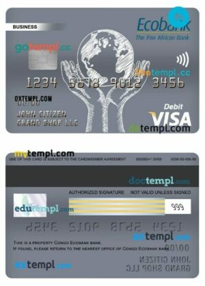 Congo Ecobank bank business visa debit card template in PSD format