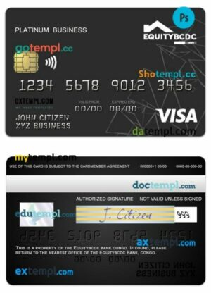 Congo EquityBCDC bank Visa business Platinum card template in PSD format