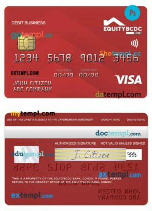 Congo EquityBCDC bank visa business debit card template in PSD format