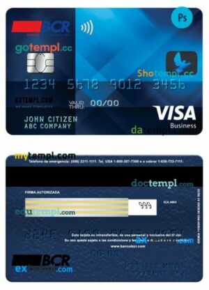 Costa Rica BCR bank visa business card template in PSD format