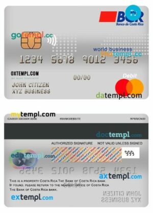 Costa Rica BCR bank world business mastercard template in PSD format