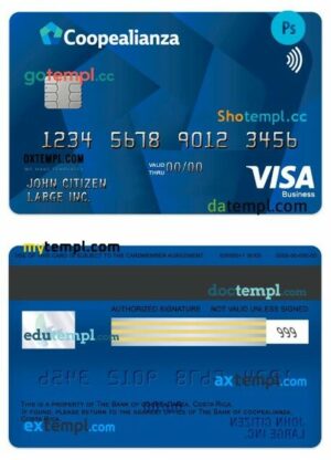 Costa Rica Coopealianza visa classic business card template in PSD format