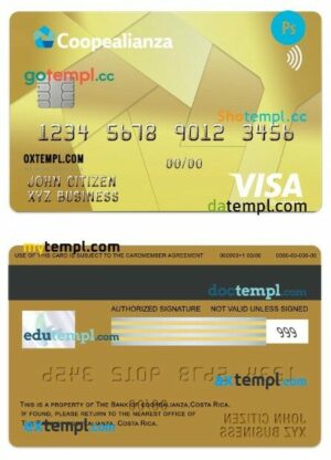Costa Rica Coopealianza visa gold business card template in PSD format