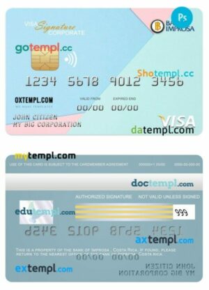 Costa Rica Improsa bank corporate visa signature card template in PSD format