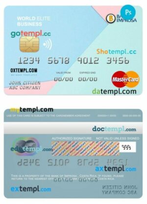 Costa Rica Improsa bank world elite business mastercard template in PSD format