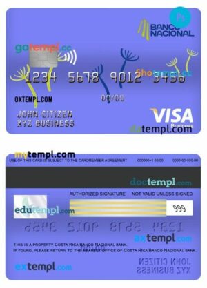 Costa Rica banco nacional bank visa business card template in PSD format