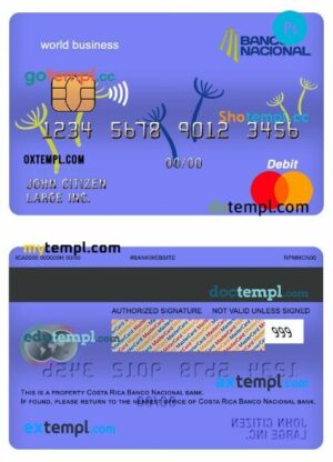 Costa Rica banco nacional bank world business mastercard template in PSD format
