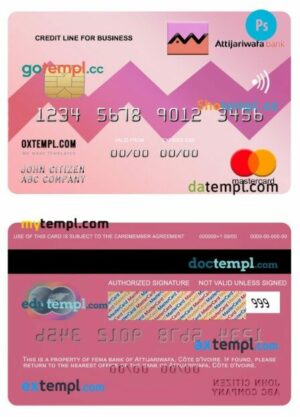 Côte d'Ivoire Attijariwafa bank business credit mastercard template in PSD format