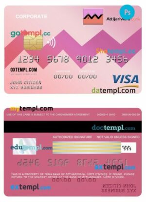 Côte d'Ivoire Attijariwafa bank visa corporate card template in PSD format
