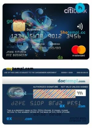 Côte d'Ivoire Citi bank business mastercard template in PSD format