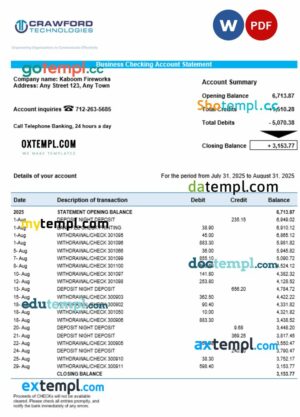Crawford Technologies business firm account statement Word snd PDF format