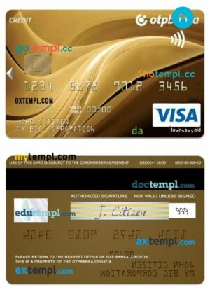 Croatia OTP Banka visa business gold card template in PSD format
