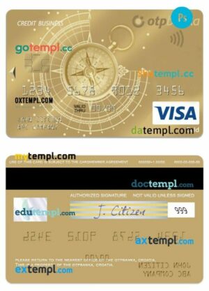 Croatia OTP Banka visa gold credit business card template in PSD format
