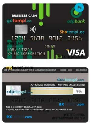 Croatia OTP bank business cash visa card template in PSD format