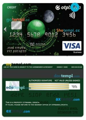 Croatia OTP banka visa business credit card template in PSD format