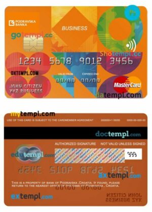 Croatia Podravska bank business mastercard template in PSD format