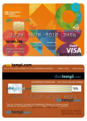 Croatia Podravska bank visa corporate card template in PSD format