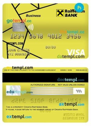 Croatia Raiffeisen bank visa business card template in PSD format