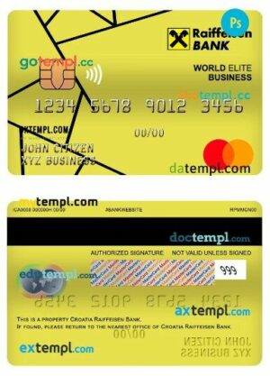 Croatia Raiffeisen bank world elite business mastercard template in PSD format