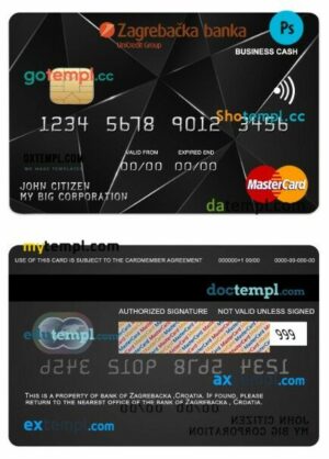 Croatia Zagrebacka bank business cash mastercard template in PSD format