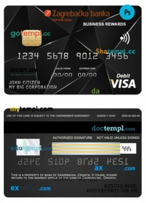 Croatia Zagrebacka bank business rewards visa card template in PSD format