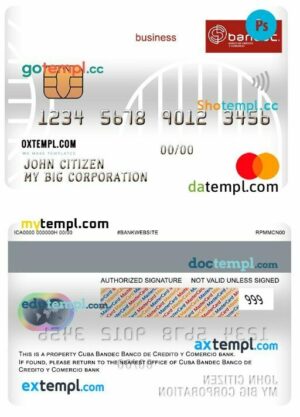 Cuba Bandec banco de credito y comercio bank business mastercard template in PSD format