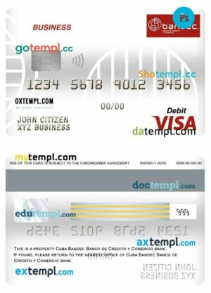 Cuba Bandec banco de credito y comercio bank business visa debit card template in PSD format