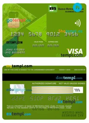 Cuba Metropolitano bank business rewards visa signature card template in PSD format