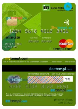Cuba Metropolitano bank world elite business mastercard template in PSD format
